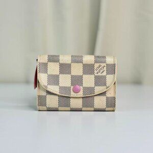 Louis Vuitton Damier Azur Wallet with Classic Checkerboard Design and PinkButton